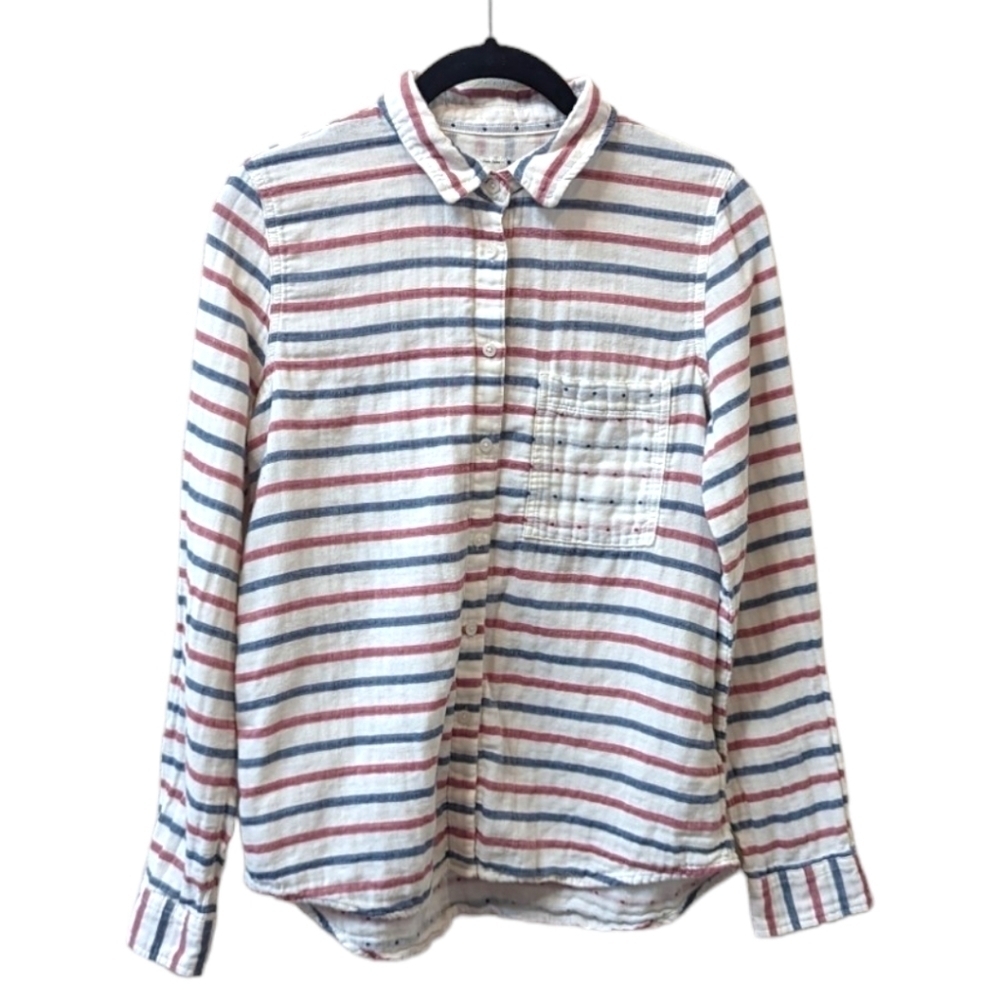 Madewell Stripe & Dot Boyfriend Fit Lightweight Crinkle Cotton Shirt (S)